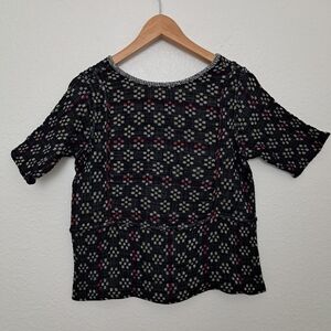 Ace & Jig Kat Kasuri Kente Fabric V Neck Top Geometric Plaid Stripe Black Size S
